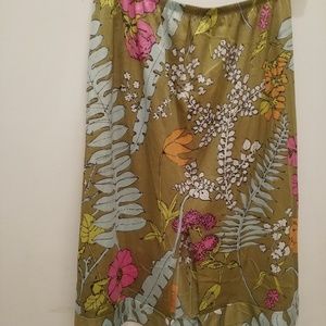 Vintage Slip Skirt w Front slit, tropical pattern